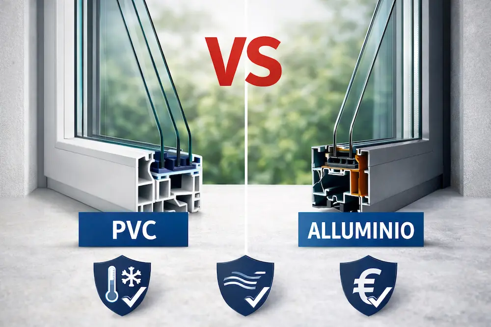 Confronto tra serramenti in PVC e alluminio con sezione del profilo a vista