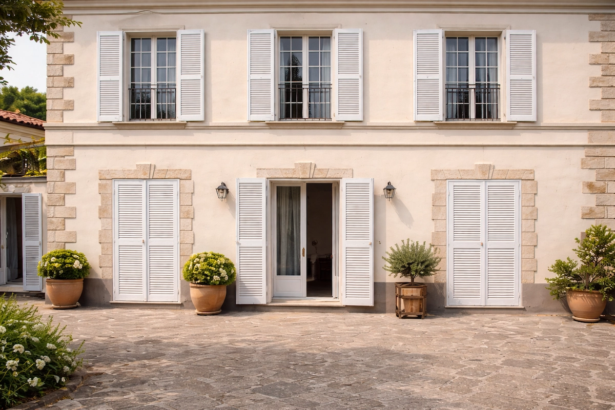 Persiane in alluminio su facciata di edificio residenziale