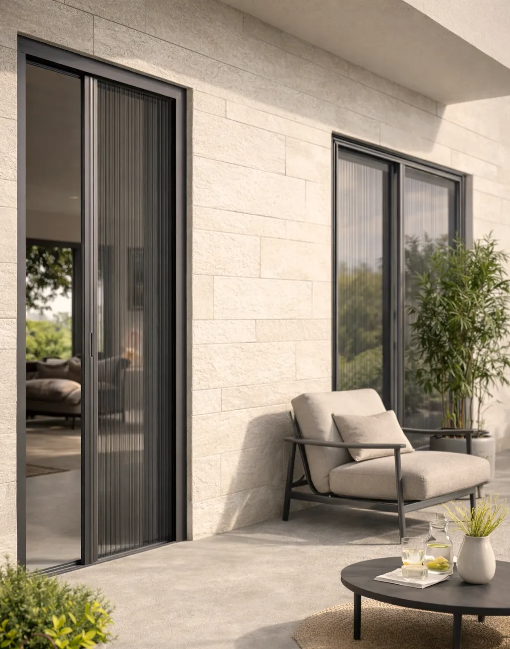 Zanzariera integrata per porta finestra su terrazzo.