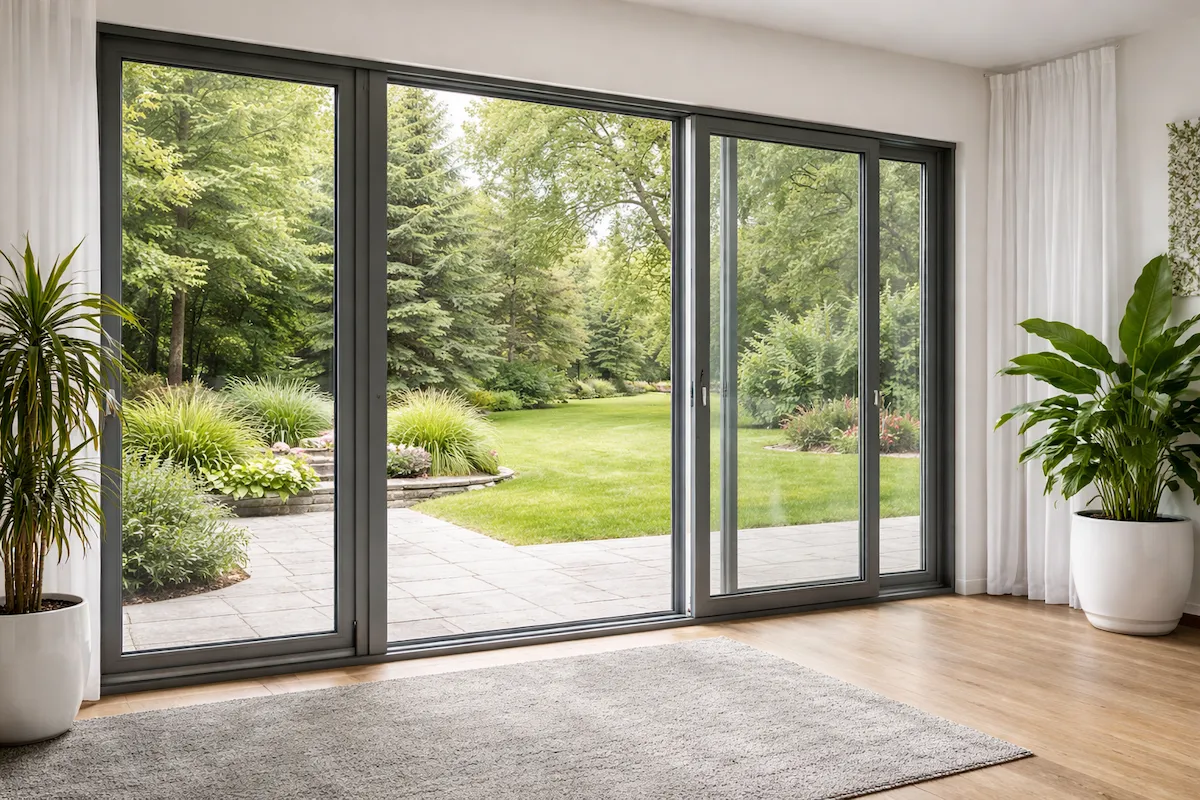 Sistema scorrevole in alluminio per grandi aperture e ambienti luminosi.